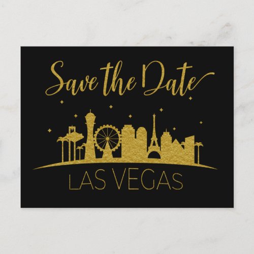 Black Gold Las Vegas Strip Wedding Save The Date Announcement Postcard