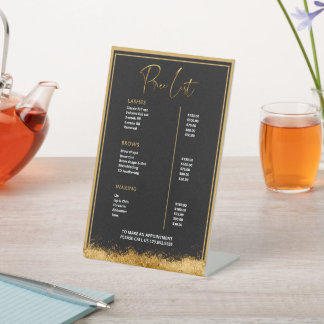 Black & Gold Lash Tech Price List | Luxury Beauty Pedestal Sign