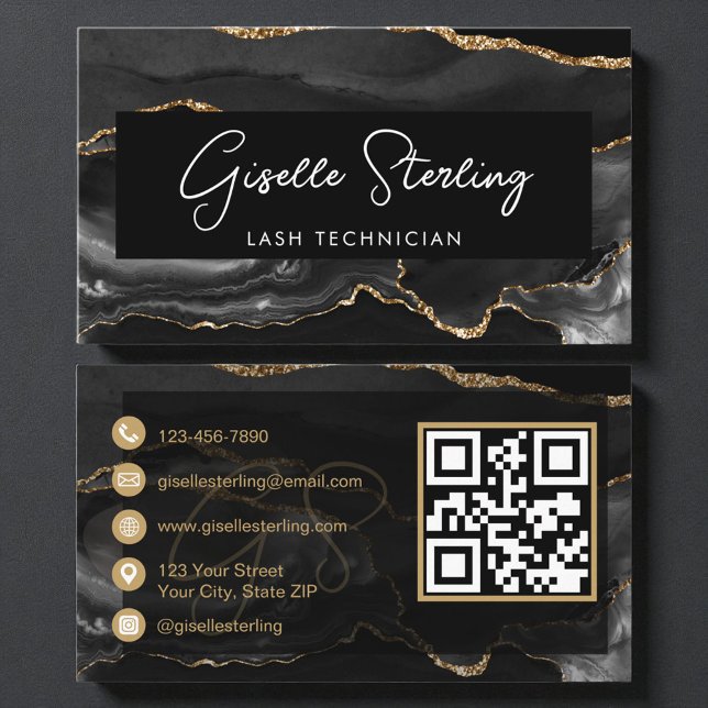Black Gold Lash Technician QR Code  Business Card (Creator Uploaded)