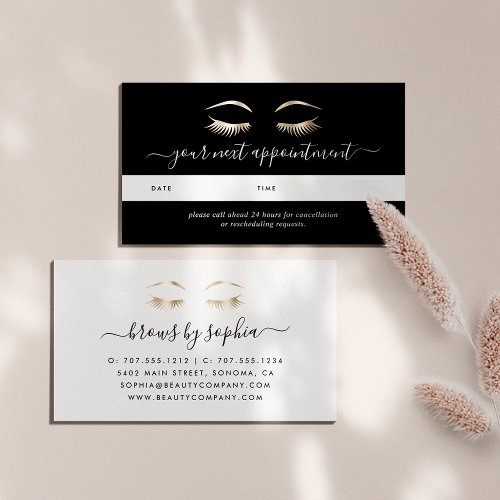 Black  Gold Lashes  Brows Appointment Cards