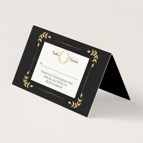 Black Gold Laurel Leaf Wreath Modern Place Card