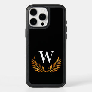 Black gold laurel wreath monogram initial iPhone 16 pro max case