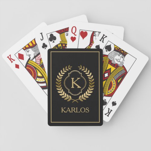 Black  Gold Laurel Wreath_Monogram Poker Cards