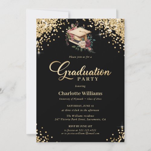 Black Gold Law Medical School Graduation Party Invitation