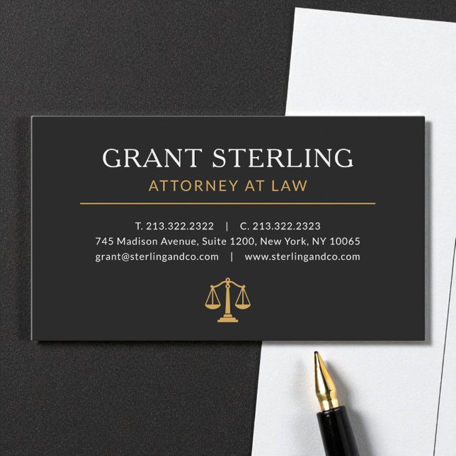 Black Gold Lawyer Attorney at Law Luxury Business Card (Creator Uploaded)
