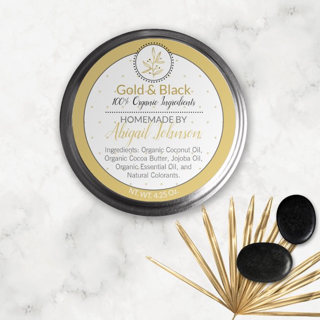 Black & Gold Leaf Homemade Scrubs & Body Butter Classic Round Sticker (Creator Uploaded)