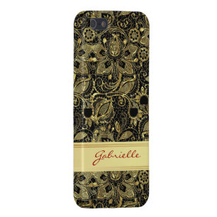 Black & Gold Leaf Look Vintage Floral Lace iPhone SE/5/5s Cover