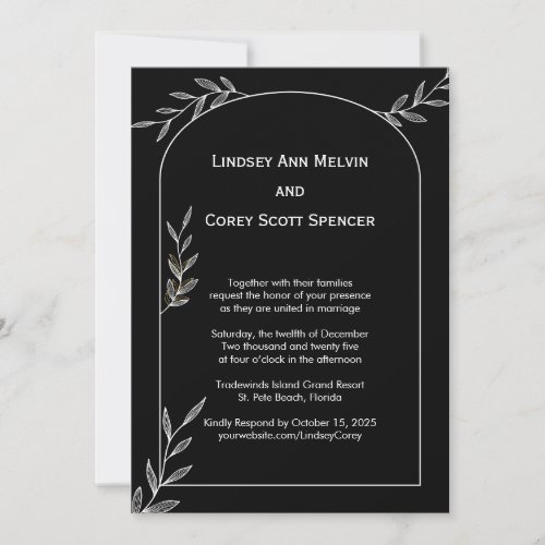 Black Gold Leaf Wedding Invitation