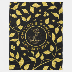 Black & Gold Leafs Seamless Pattern Fleece Blanket