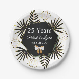 Black & Gold Leafy 25th Anniversary - I STILL DO Paper Plates