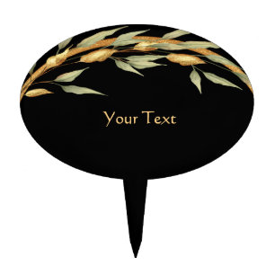 Black Gold Leaves Cake Topper