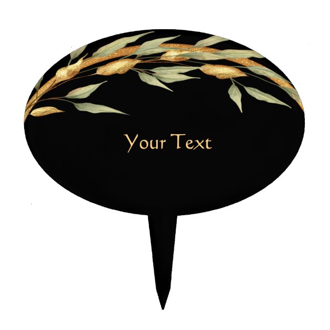 Black Gold Leaves Cake Topper (Front)