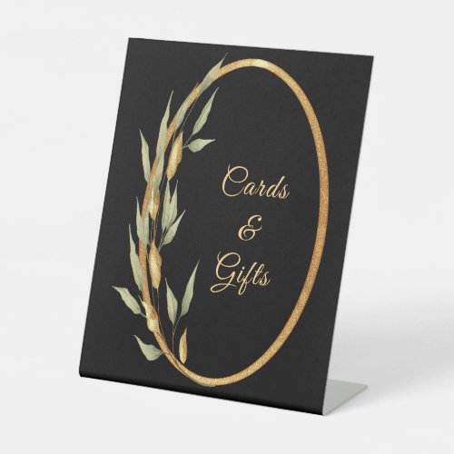 Black Gold Leaves Cards and Gifts Pedestal Sign