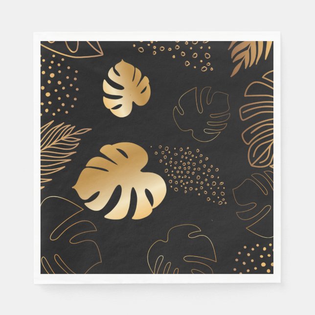 Black gold leaves  napkins (Front)