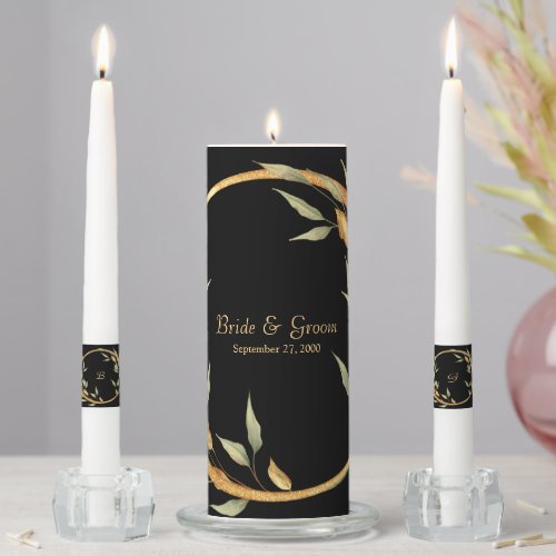 Black Gold Leaves Unity Candle Set