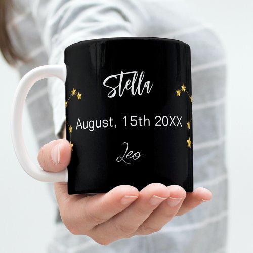 Black gold Leo star constellation birthday Coffee Mug