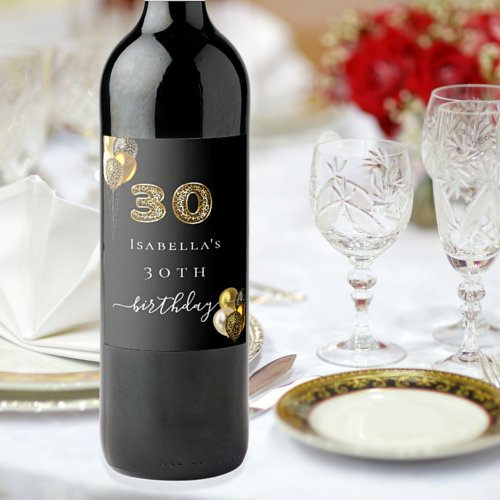 Black gold leopard 30th birthday wine label