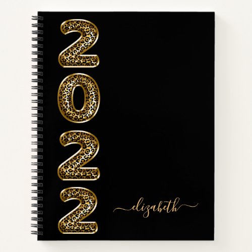 Black gold leopard animal monogram diary 2022  notebook