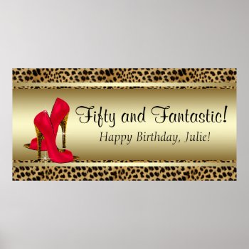 Black Gold Leopard Birthday Party Banner Poster by Pure_Elegance at Zazzle