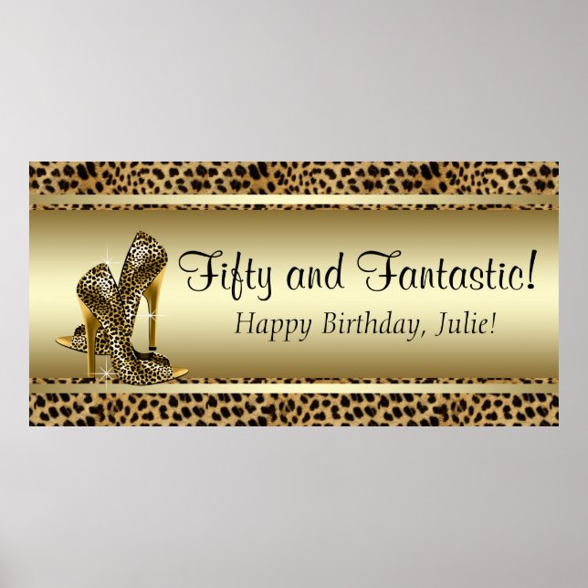 Black Gold Leopard Birthday Party Banner Poster (Front)