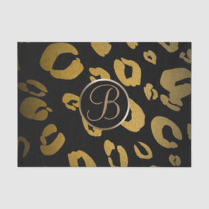 Black Gold Leopard Cheetah Monogram Letter Initial Tissue Paper