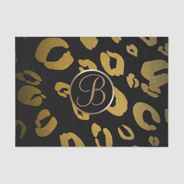 Black Gold Leopard Cheetah Monogram Letter Initial Tissue Paper (Front)