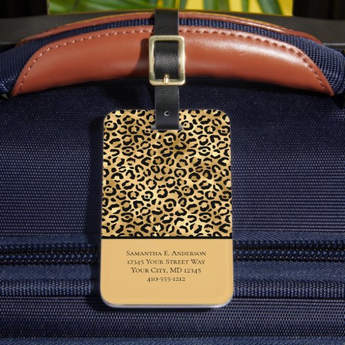 Black Gold Leopard Cheetah Print Trendy Chic Luggage Tag