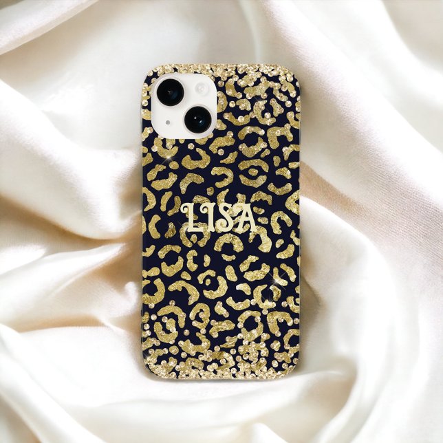 Black Gold Leopard GlitterPersonalized Name  Case-Mate iPhone Case (Creator Uploaded)