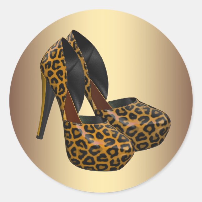 Black Gold Leopard High Heel Shoe Stickers (Front)