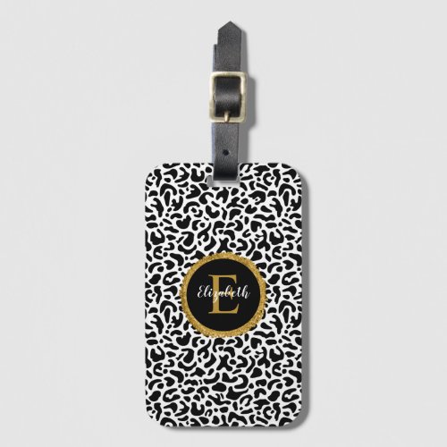 Black Gold Leopard Monogram Luggage Tag