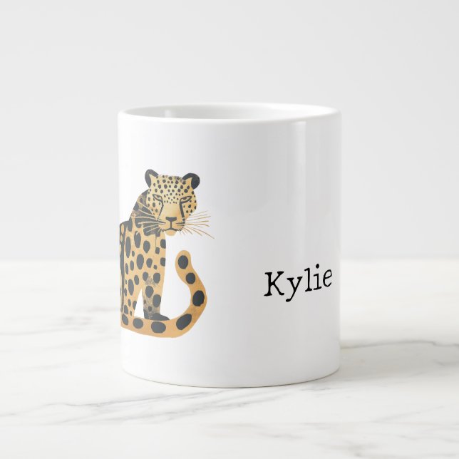 Black Gold Leopard Name Giant Coffee Mug (Front)