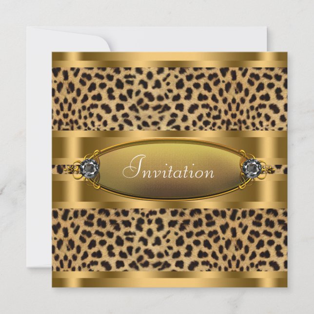 Black Gold Leopard Party Invitation (Front)