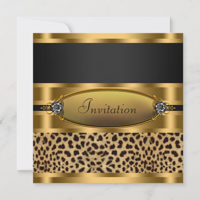 Black Gold Leopard Party Invitation (Front)