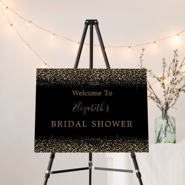 Black Gold Leopard Print Bridal Shower Welcome Foam Board (In Situ (Stand))