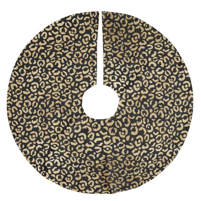 Black Gold Leopard Print Brushed Polyester Tree Skirt (Front)