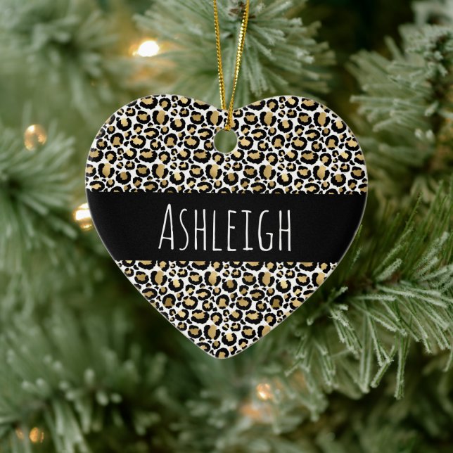 Black Gold Leopard Print Ceramic Ornament (Tree)