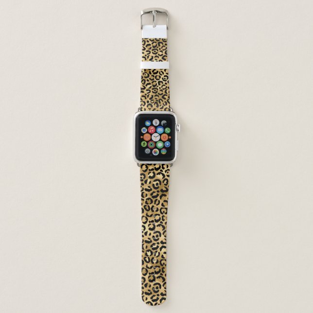 Black Gold Leopard Print Cheetah Animal Print Apple Watch Band (Front)