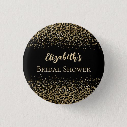 Black Gold Leopard Print Glitter Bridal Shower Button