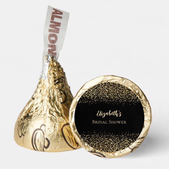 Black Gold Leopard Print Glitter Bridal Shower Hershey®'s Kisses® (Front)