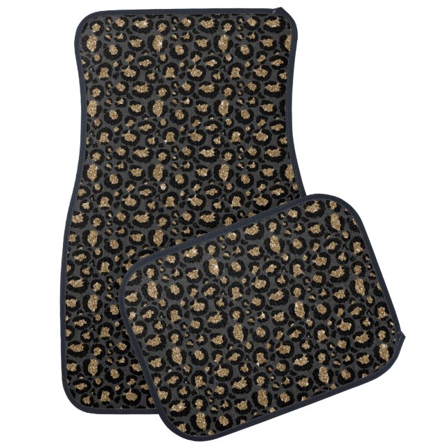 Black Gold Leopard Print Glitter    Car Floor Mat (Set)