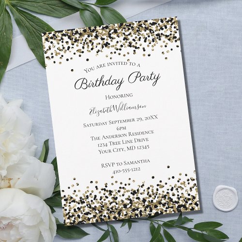 Black Gold Leopard Print Glitter Overlay Birthday  Invitation