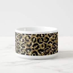 Black Gold Leopard Print Glitter Overlay Trendy Bowl