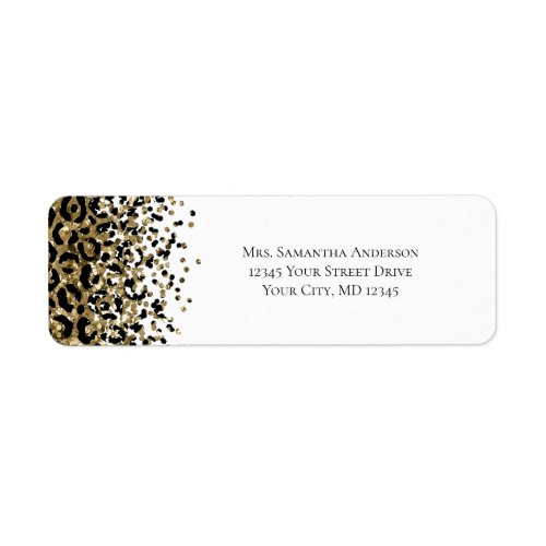 Black Gold Leopard Print Glitter Return address Label