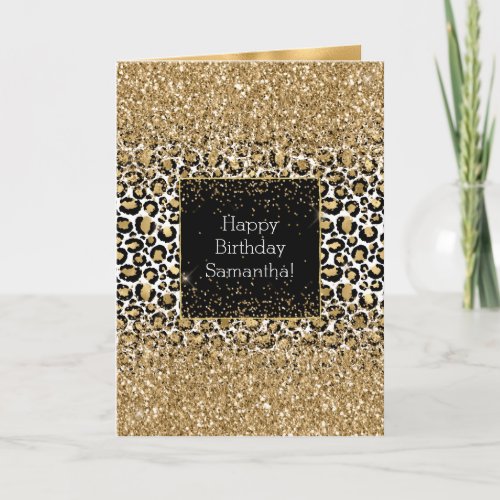 Black Gold Leopard Print Glitz Card