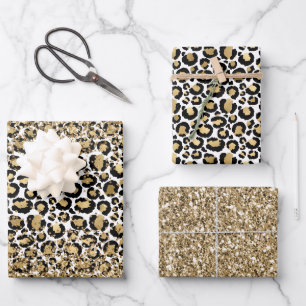 Black Gold Leopard Print Glitz Wrapping Paper Sheets