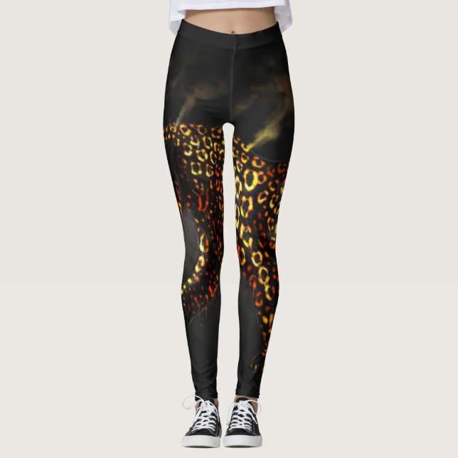 Black Gold Leopard Print Leggings & Yoga Pants (Front)