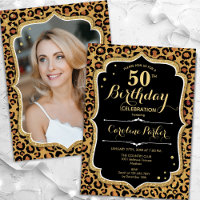 Black Gold Leopard Print Photo 50th Birthday