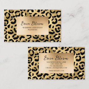 Black Gold Leopard Print Wedding Event Business Card
