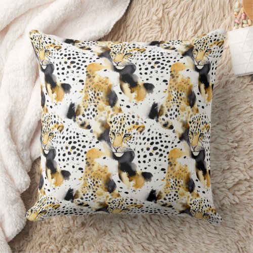 Black Gold Leopards Animal Print Throw Pillow
