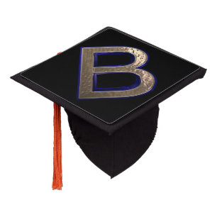 Black & Gold Letter B Monogram Initial Graduation Cap Topper